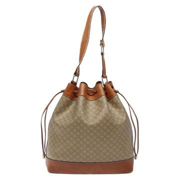 CELINE Macadam Canvas Shoulder Bag Beige Gold Auth gh481 - 0