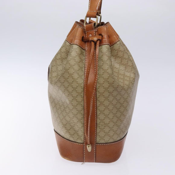 CELINE Macadam Canvas Shoulder Bag Beige Gold Auth gh481