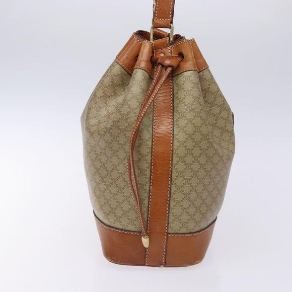 CELINE Macadam Canvas Shoulder Bag Beige Gold Auth gh481