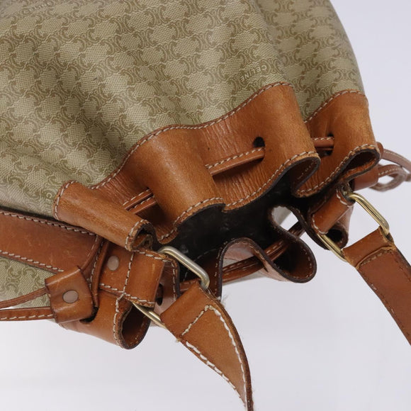 CELINE Macadam Canvas Shoulder Bag Beige Gold Auth gh481