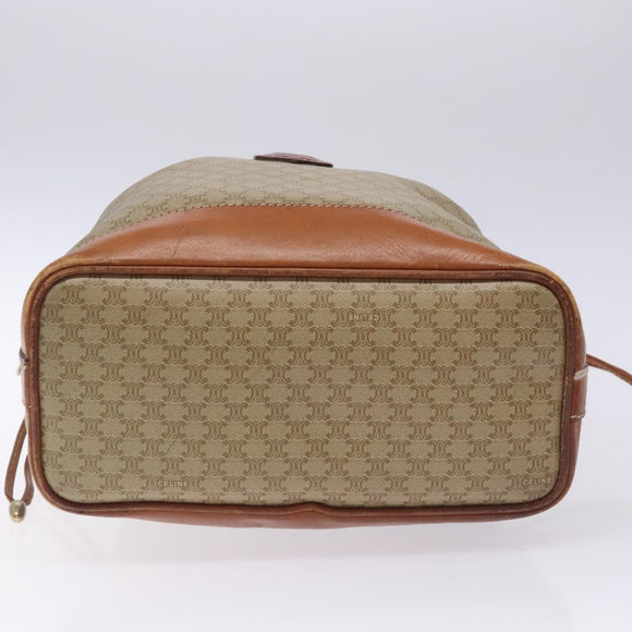 CELINE Macadam Canvas Shoulder Bag Beige Gold Auth gh481