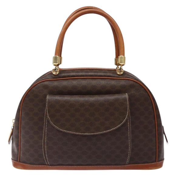 CELINE Macadam Canvas Hand Bag PVC Leather Brown Gold Auth gh484