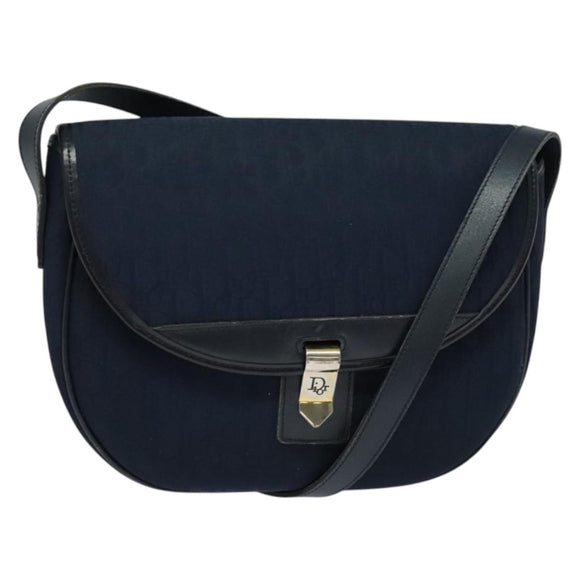 Christian Dior Trotter Canvas Shoulder Bag Navy Gold Auth gh485