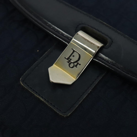 Christian Dior Trotter Canvas Shoulder Bag Navy Gold Auth gh485
