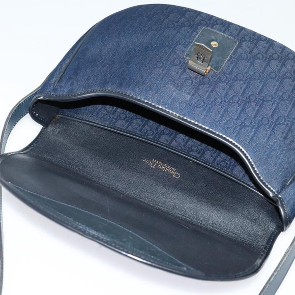 Christian Dior Trotter Canvas Shoulder Bag Navy Gold Auth gh485