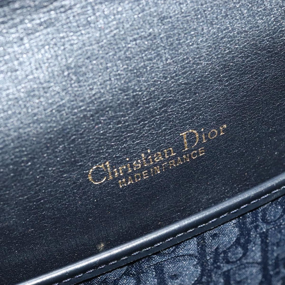 Christian Dior Trotter Canvas Shoulder Bag Navy Gold Auth gh485