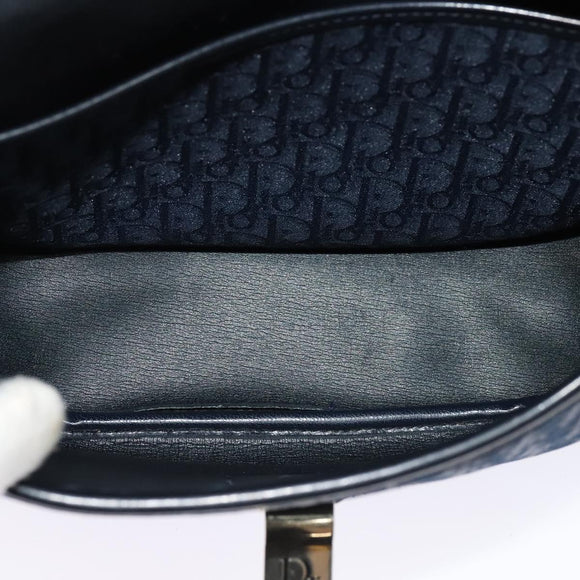 Christian Dior Trotter Canvas Shoulder Bag Navy Gold Auth gh485