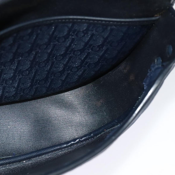 Christian Dior Trotter Canvas Shoulder Bag Navy Gold Auth gh485