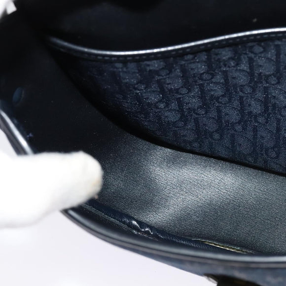 Christian Dior Trotter Canvas Shoulder Bag Navy Gold Auth gh485
