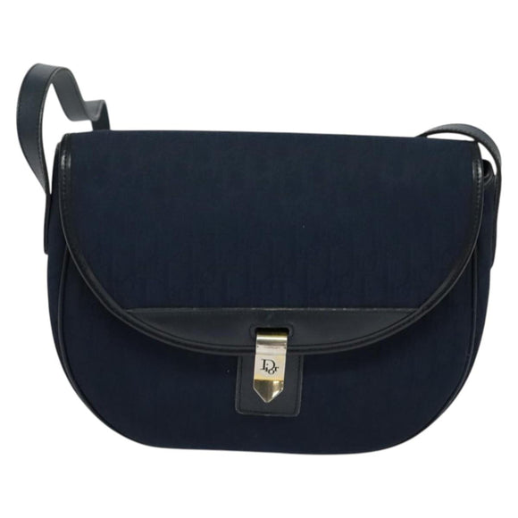 Christian Dior Trotter Canvas Shoulder Bag Navy Gold Auth gh485