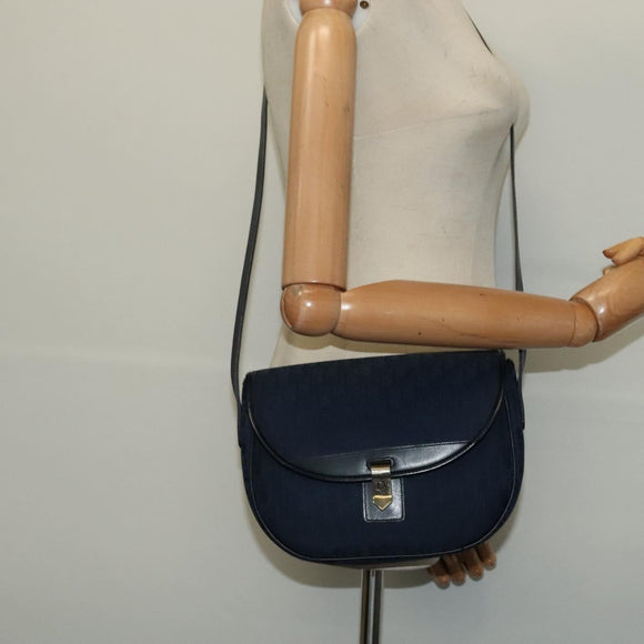 Christian Dior Trotter Canvas Shoulder Bag Navy Gold Auth gh485