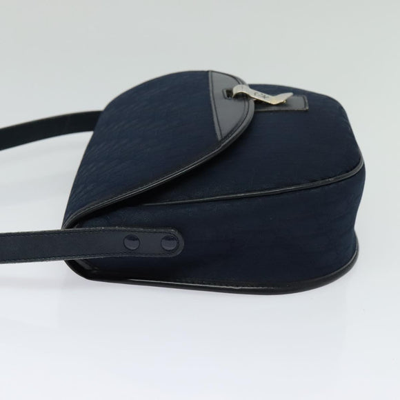 Christian Dior Trotter Canvas Shoulder Bag Navy Gold Auth gh485