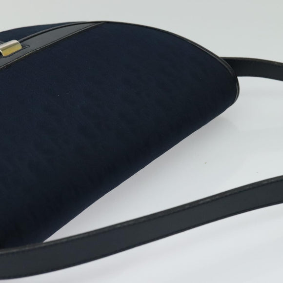Christian Dior Trotter Canvas Shoulder Bag Navy Gold Auth gh485