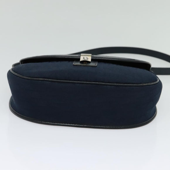 Christian Dior Trotter Canvas Shoulder Bag Navy Gold Auth gh485