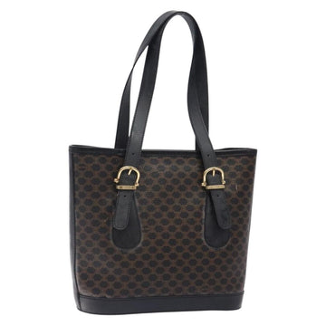 CELINE Macadam Canvas Tote Bag PVC Leather Black Gold Auth gh486