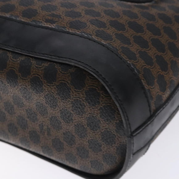 CELINE Macadam Canvas Tote Bag PVC Leather Black Gold Auth gh486