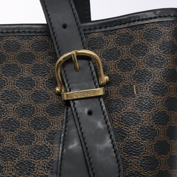 CELINE Macadam Canvas Tote Bag PVC Leather Black Gold Auth gh486