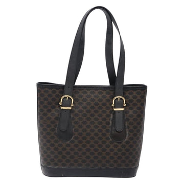 CELINE Macadam Canvas Tote Bag PVC Leather Black Gold Auth gh486 - 0