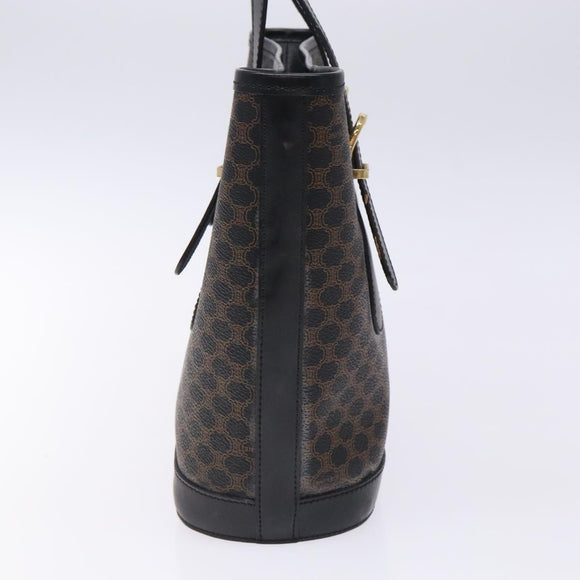CELINE Macadam Canvas Tote Bag PVC Leather Black Gold Auth gh486