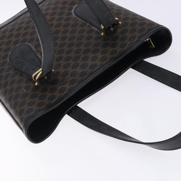 CELINE Macadam Canvas Tote Bag PVC Leather Black Gold Auth gh486