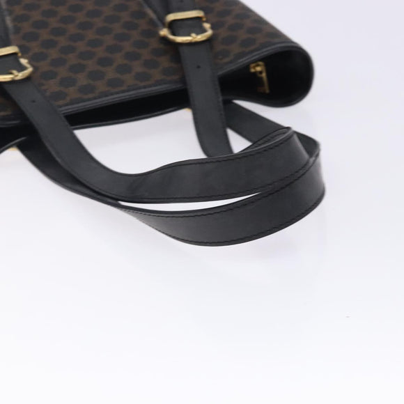 CELINE Macadam Canvas Tote Bag PVC Leather Black Gold Auth gh486