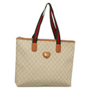 GUCCI GUCCI Plus Supreme Web Sherry Line Tote Bag PVC Cream Gold Auth gh487-1
