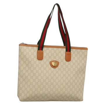GUCCI GUCCI Plus Supreme Web Sherry Line Tote Bag PVC Cream Gold Auth gh487