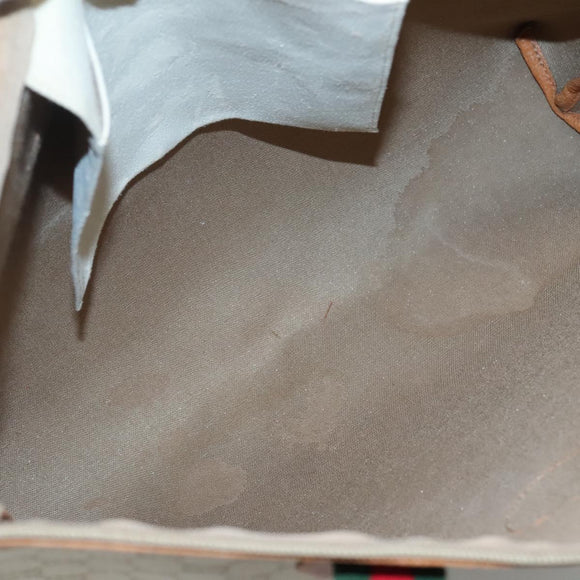 GUCCI GUCCI Plus Supreme Web Sherry Line Tote Bag PVC Cream Gold Auth gh487