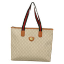 GUCCI GUCCI Plus Supreme Web Sherry Line Tote Bag PVC Cream Gold Auth gh487-13