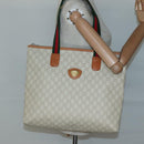 GUCCI GUCCI Plus Supreme Web Sherry Line Tote Bag PVC Cream Gold Auth gh487-21