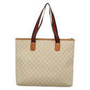 GUCCI GUCCI Plus Supreme Web Sherry Line Tote Bag PVC Cream Gold Auth gh487-2