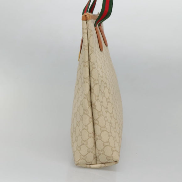GUCCI GUCCI Plus Supreme Web Sherry Line Tote Bag PVC Cream Gold Auth gh487