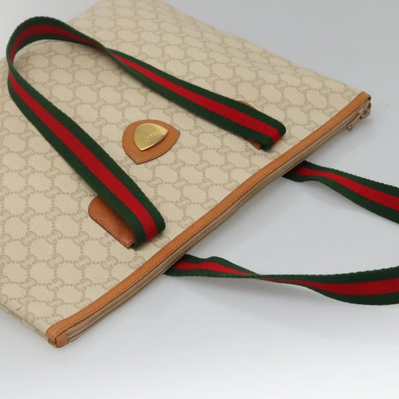 GUCCI GUCCI Plus Supreme Web Sherry Line Tote Bag PVC Cream Gold Auth gh487