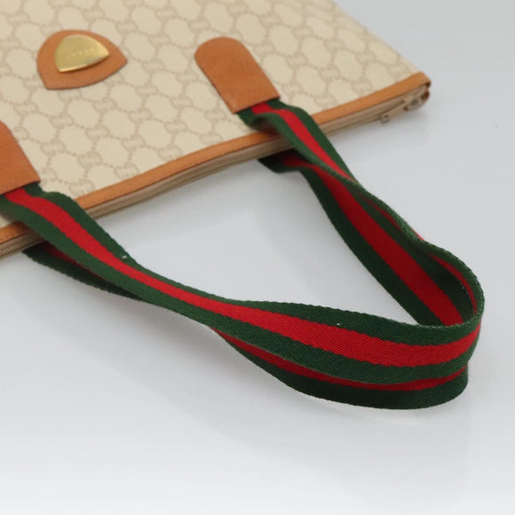 GUCCI GUCCI Plus Supreme Web Sherry Line Tote Bag PVC Cream Gold Auth gh487