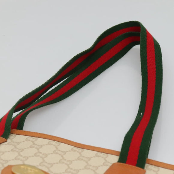 GUCCI GUCCI Plus Supreme Web Sherry Line Tote Bag PVC Cream Gold Auth gh487