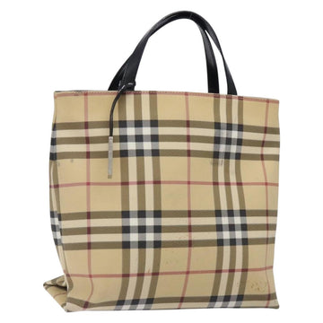 BURBERRY Nova Check Tote Bag PVC Beige Silver Auth gh491