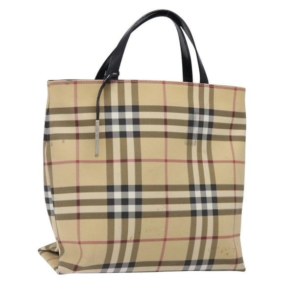 BURBERRY Nova Check Tote Bag PVC Beige Silver Auth gh491