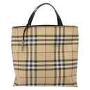 BURBERRY Nova Check Tote Bag PVC Beige Silver Auth gh491-13