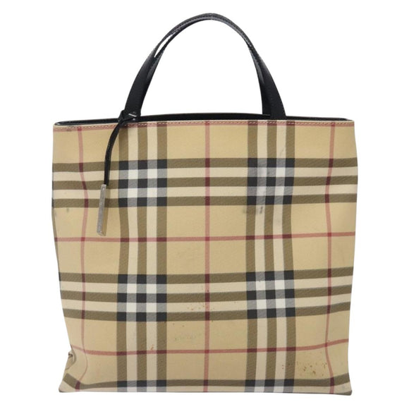 BURBERRY Nova Check Tote Bag PVC Beige Silver Auth gh491