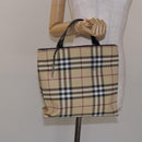 BURBERRY Nova Check Tote Bag PVC Beige Silver Auth gh491-20