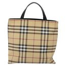 BURBERRY Nova Check Tote Bag PVC Beige Silver Auth gh491-2