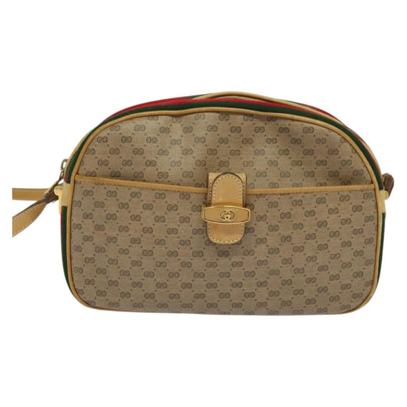 GUCCI Micro GG Supreme Web Sherry Line Bag PVC Beige Gold Auth gh497