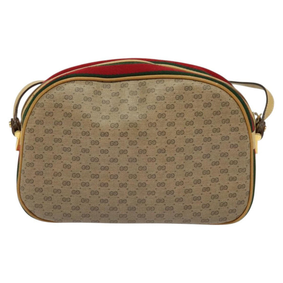 GUCCI Micro GG Supreme Web Sherry Line Bag PVC Beige Gold Auth gh497
