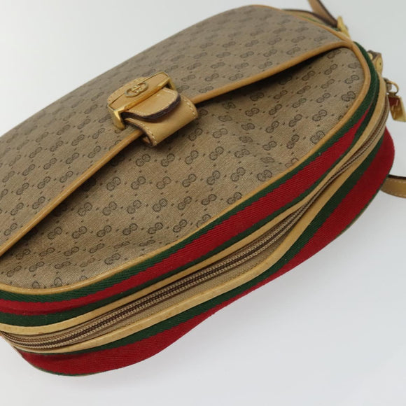 GUCCI Micro GG Supreme Web Sherry Line Bag PVC Beige Gold Auth gh497