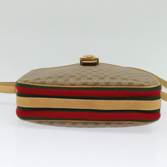 GUCCI Micro GG Supreme Web Sherry Line Bag PVC Beige Gold Auth gh497