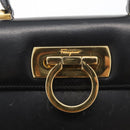 Salvatore Ferragamo Gancini Hand Bag Leather 2way Black Gold Auth gh504-10