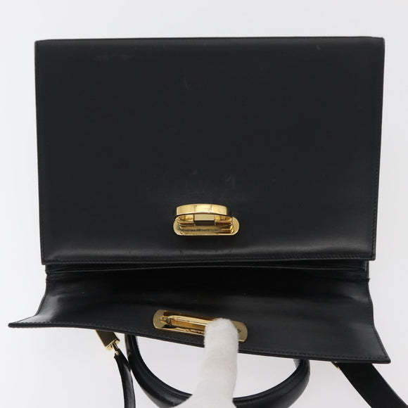 Salvatore Ferragamo Gancini Hand Bag Leather 2way Black Gold Auth gh504