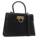 Salvatore Ferragamo Gancini Hand Bag Leather 2way Black Gold Auth gh504-1