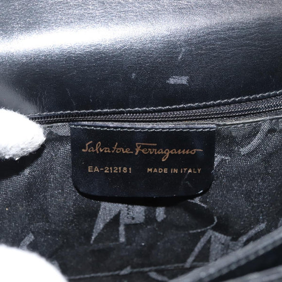 Salvatore Ferragamo Gancini Hand Bag Leather 2way Black Gold Auth gh504
