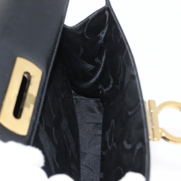 Salvatore Ferragamo Gancini Hand Bag Leather 2way Black Gold Auth gh504